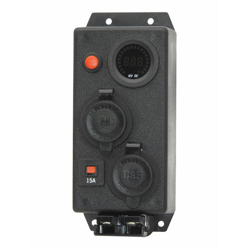 12V/24V VOLT CONTROL BOX - 1X MERIT 1X DUAL USB 1X 50A ANDERSON