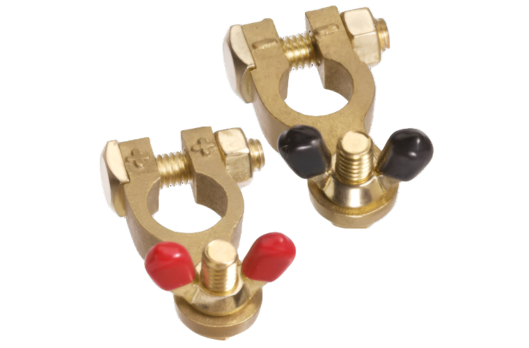 BRASS BATTERY TERMINAL WINGNUT POSITIVE & NEGATIVE